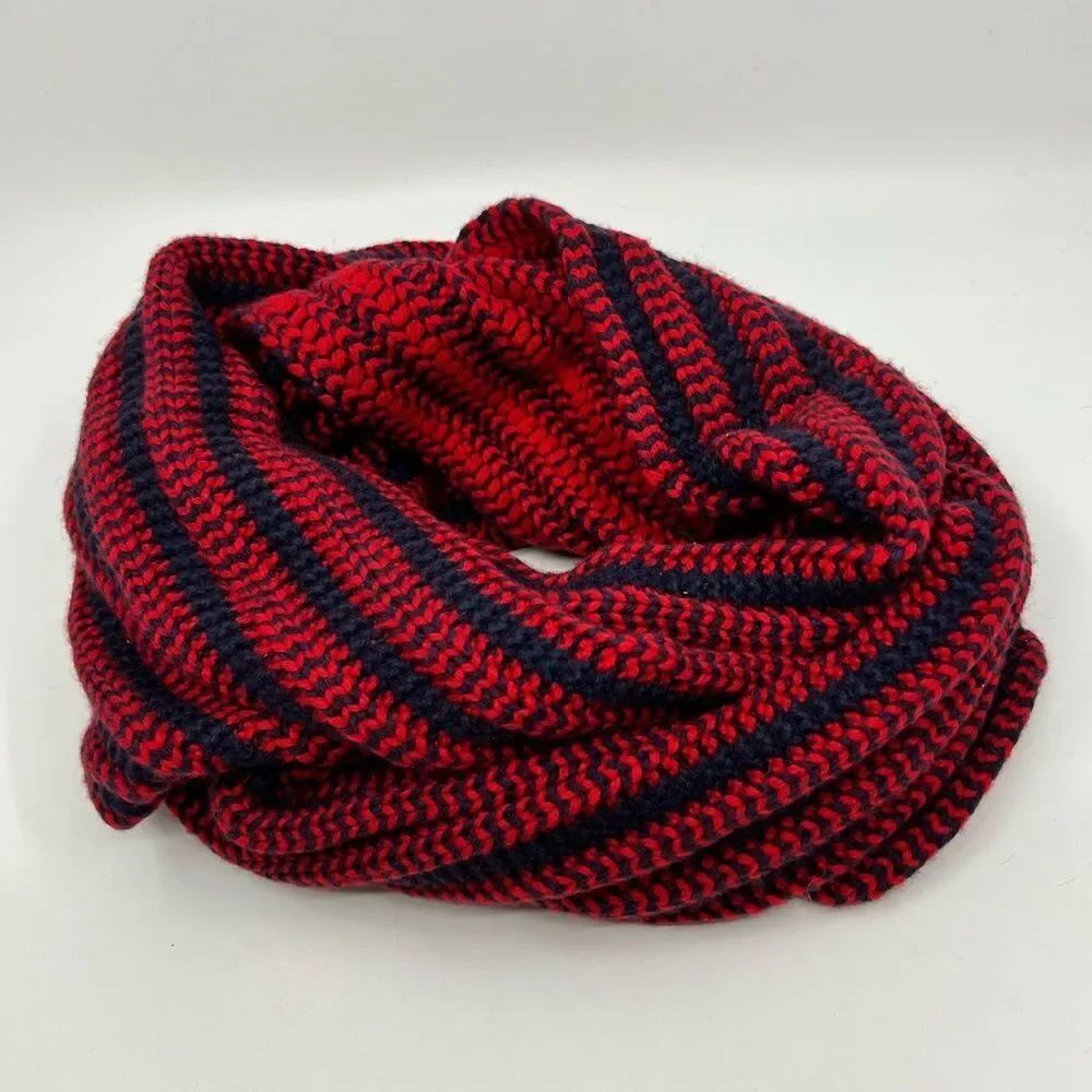 J. Crew Red and Navy Striped Infinity Scarf